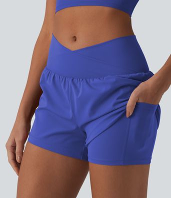 Short de yoga 2-en-1 SoftlyZero™ Airy croisé taille haute 7,5 cm toucher frais avec poches