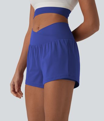 Short de yoga 2-en-1 SoftlyZero™ Airy croisé taille haute 7,5 cm toucher frais avec poches