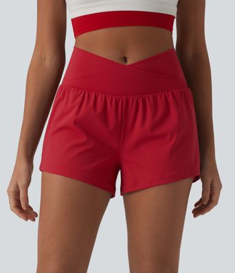 SoftlyZero™ Airy Crossover High Waisted 2-in-1 Cool Touch Yoga Shorts 3'' with Pockets