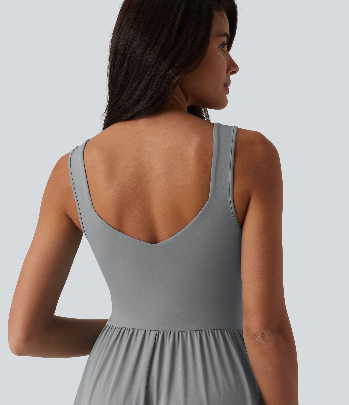 Built-in Bra Sleeveless Crossover Flowy Midi Casual Dress with Pockets DD-F Built-in Bra Sleeveless Crossover Flowy Midi Casual Dress with Pockets DD-F