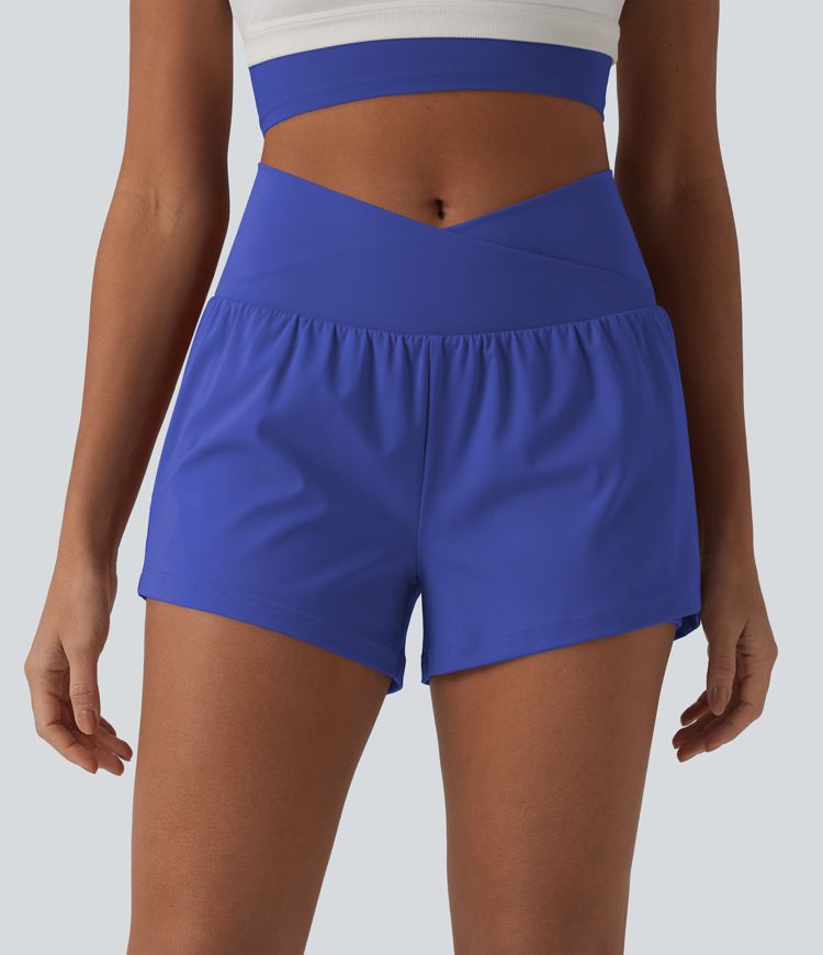 Short de yoga 2-en-1 SoftlyZero™ Airy croisé taille haute 7,5 cm toucher frais avec poches