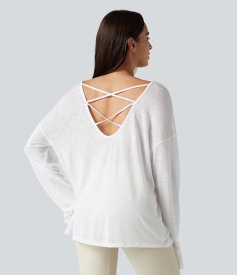 Lässiges, transparentes Top mit U-Boot-Ausschnitt und langen Ärmeln