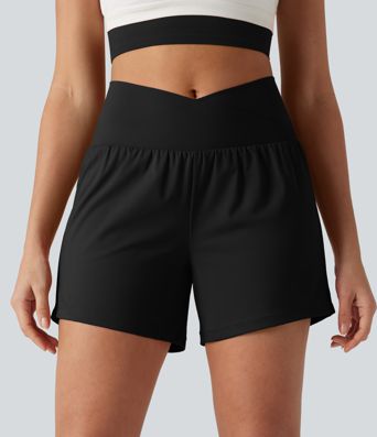SoftlyZero™ Airy Crossover High Waisted 2-in-1 Cool Touch Yoga Shorts 5'' with Pockets SoftlyZero™ Airy Crossover High Waisted 2-in-1 Cool Touch Yoga Shorts 5'' with Pockets