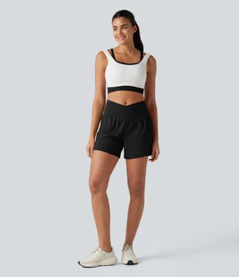 SoftlyZero™ Airy Crossover High Waisted 2-in-1 Cool Touch Yoga Shorts 5'' with Pockets SoftlyZero™ Airy Crossover High Waisted 2-in-1 Cool Touch Yoga Shorts 5'' with Pockets