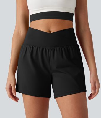 SoftlyZero™ Airy Crossover High Waisted 2-in-1 Cool Touch Yoga Shorts 5'' with Pockets SoftlyZero™ Airy Crossover High Waisted 2-in-1 Cool Touch Yoga Shorts 5'' with Pockets