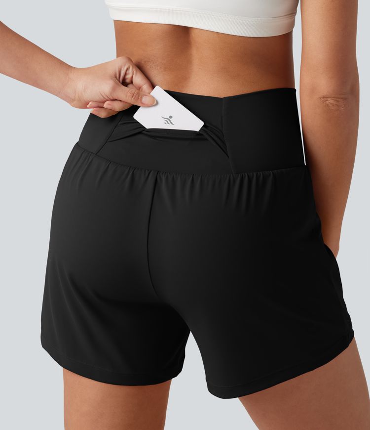 SoftlyZero™ Airy Crossover High Waisted 2-in-1 Cool Touch Yoga Shorts 5'' with Pockets SoftlyZero™ Airy Crossover High Waisted 2-in-1 Cool Touch Yoga Shorts 5'' with Pockets