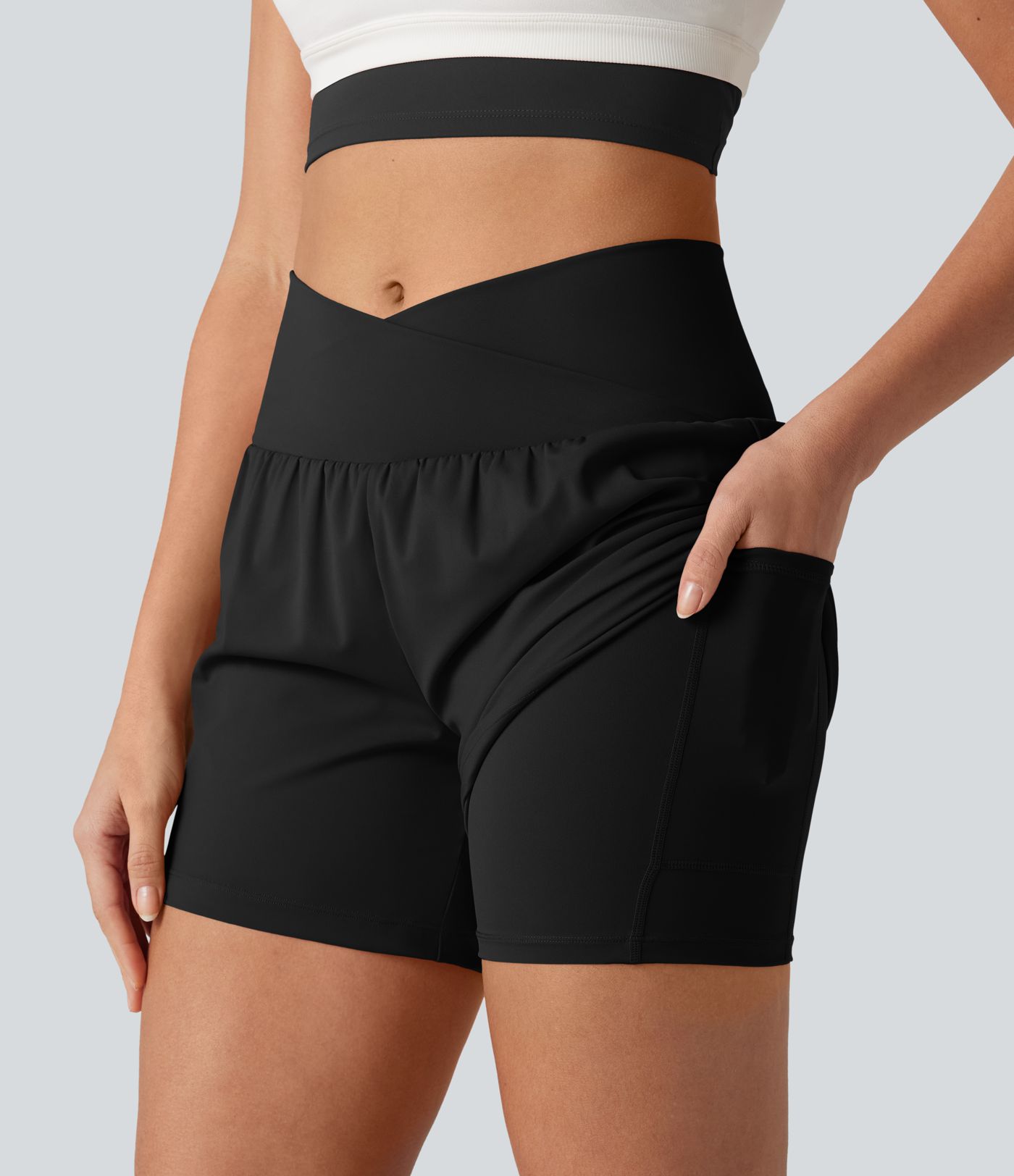 SoftlyZero™ Airy Crossover High Waisted 2-in-1 Cool Touch Yoga Shorts 5'' with Pockets SoftlyZero™ Airy Crossover High Waisted 2-in-1 Cool Touch Yoga Shorts 5'' with Pockets