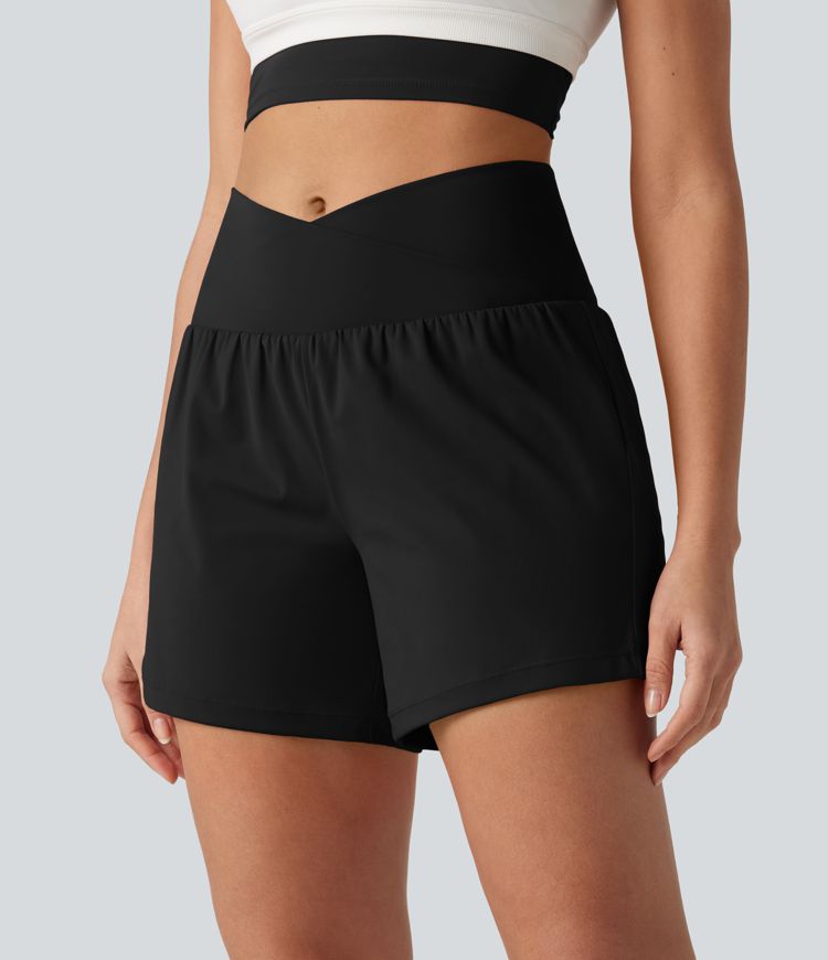 SoftlyZero™ Airy Crossover High Waisted 2-in-1 Cool Touch Yoga Shorts 5'' with Pockets SoftlyZero™ Airy Crossover High Waisted 2-in-1 Cool Touch Yoga Shorts 5'' with Pockets