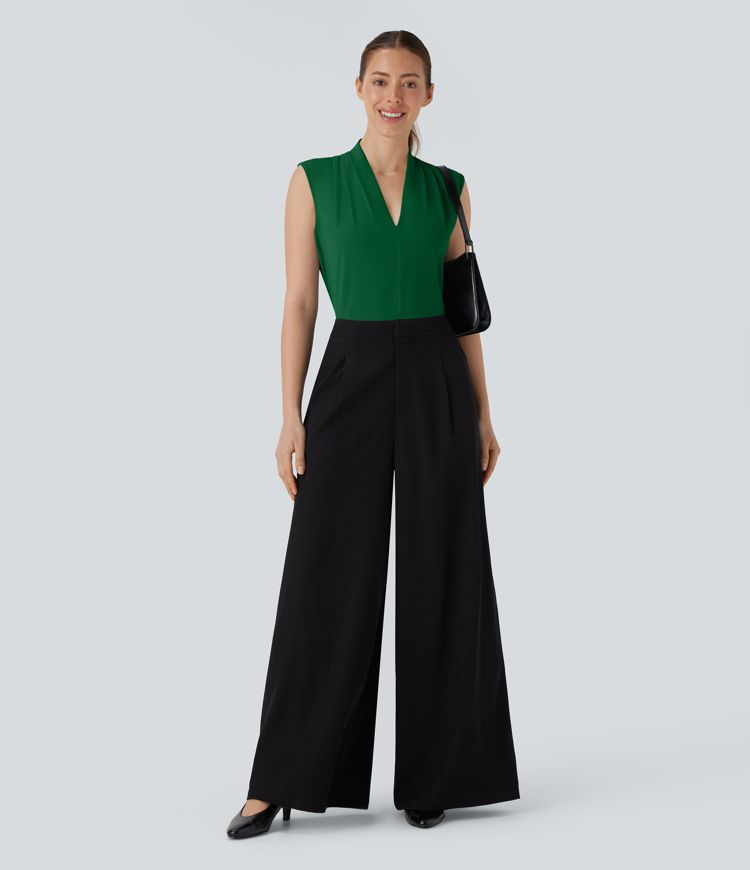 V Neck Sleeveless Work Blouse