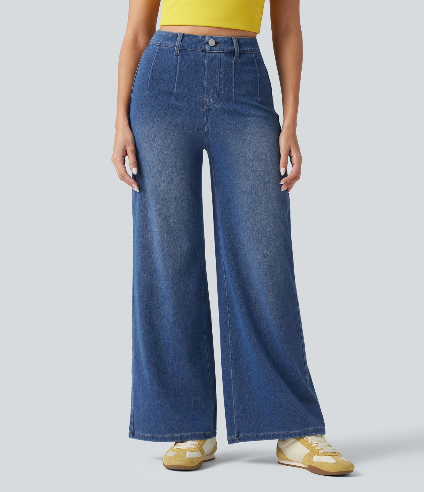 Halara Flex™ Curvy High Waisted Tummy Control Wide Leg Casual Jeans with Pockets Halara Flex™ Curvy High Waisted Tummy Control Wide Leg Casual Jeans with Pockets