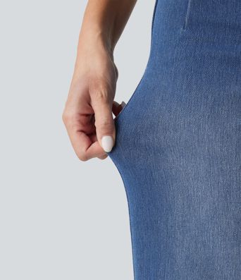 Halara Flex™ Curvy High Waisted Tummy Control Wide Leg Casual Jeans with Pockets Halara Flex™ Curvy High Waisted Tummy Control Wide Leg Casual Jeans with Pockets