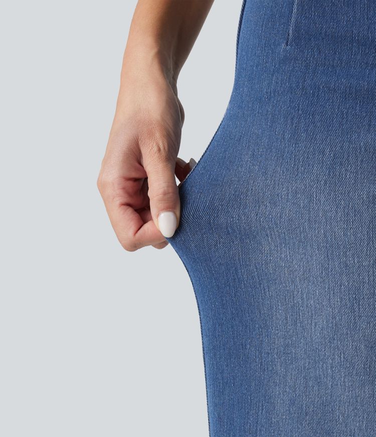 Halara Flex™ Curvy High Waisted Tummy Control Wide Leg Casual Jeans with Pockets Halara Flex™ Curvy High Waisted Tummy Control Wide Leg Casual Jeans with Pockets