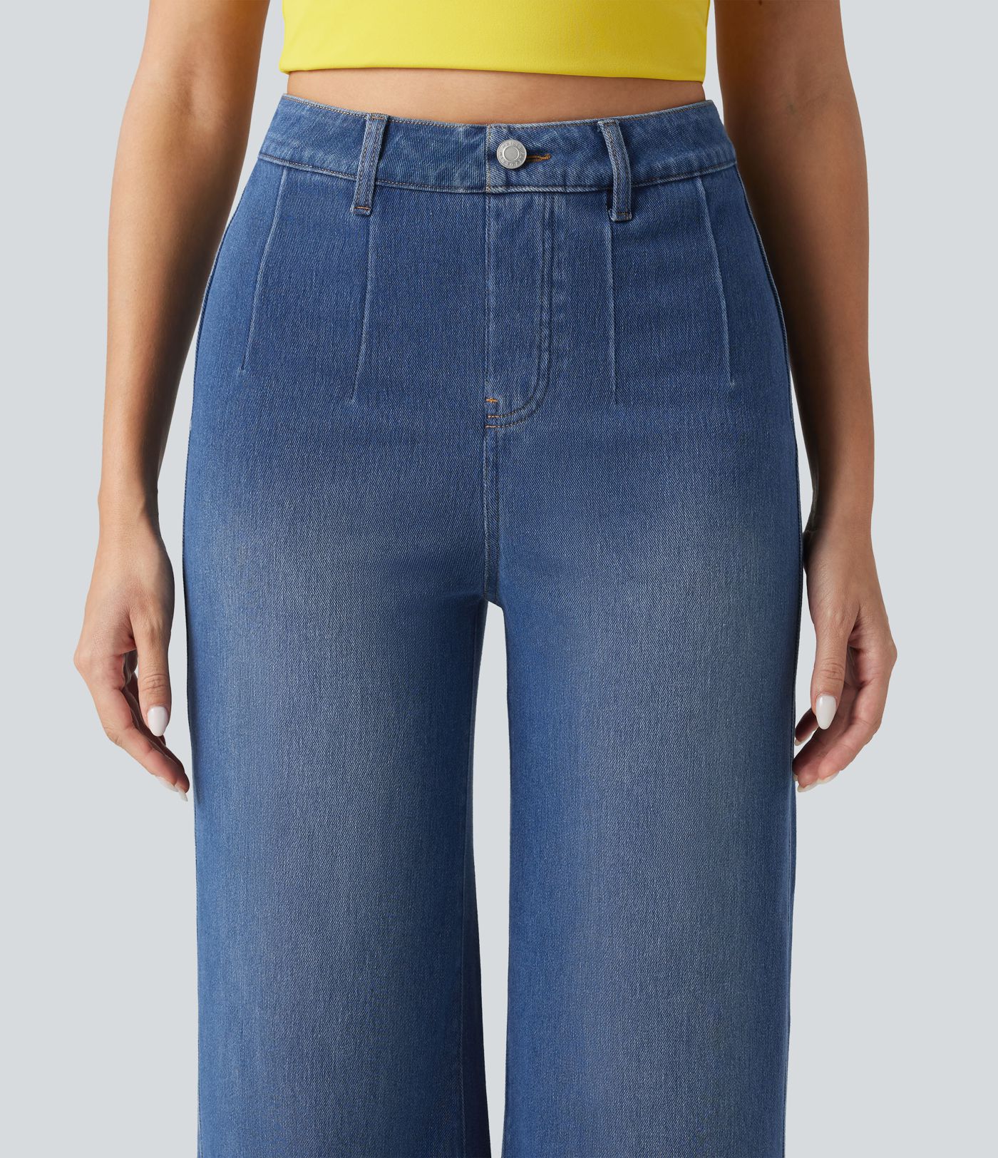 Halara Flex™ Curvy High Waisted Tummy Control Wide Leg Casual Jeans with Pockets Halara Flex™ Curvy High Waisted Tummy Control Wide Leg Casual Jeans with Pockets