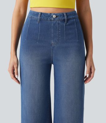 Halara Flex™ Curvy High Waisted Tummy Control Wide Leg Casual Jeans with Pockets Halara Flex™ Curvy High Waisted Tummy Control Wide Leg Casual Jeans with Pockets