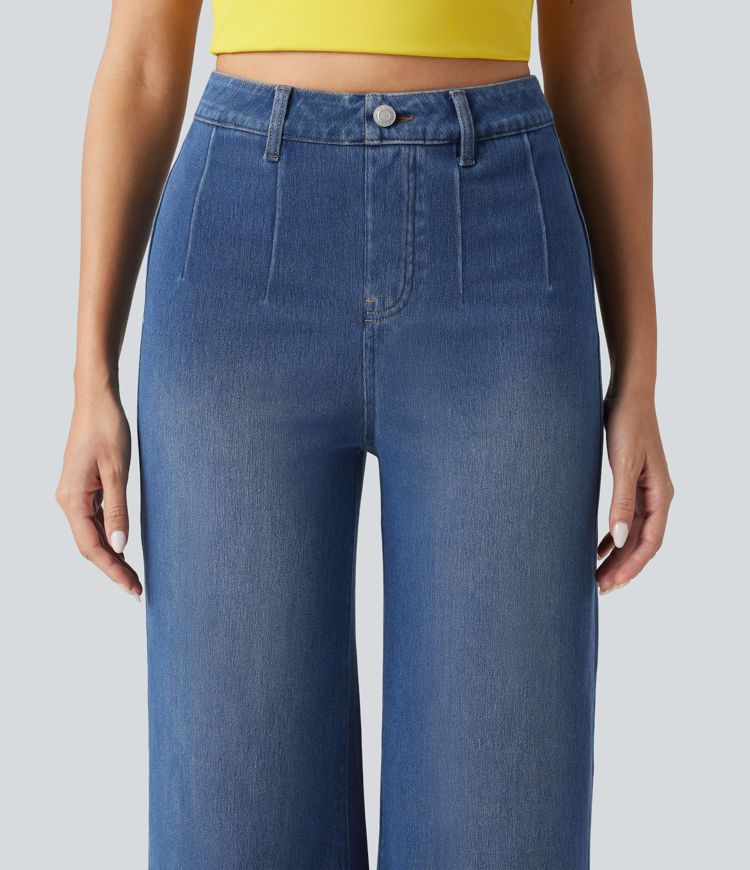Halara Flex™ Curvy High Waisted Tummy Control Wide Leg Casual Jeans with Pockets Halara Flex™ Curvy High Waisted Tummy Control Wide Leg Casual Jeans with Pockets