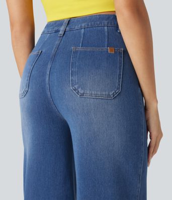 Halara Flex™ Curvy High Waisted Tummy Control Wide Leg Casual Jeans with Pockets Halara Flex™ Curvy High Waisted Tummy Control Wide Leg Casual Jeans with Pockets