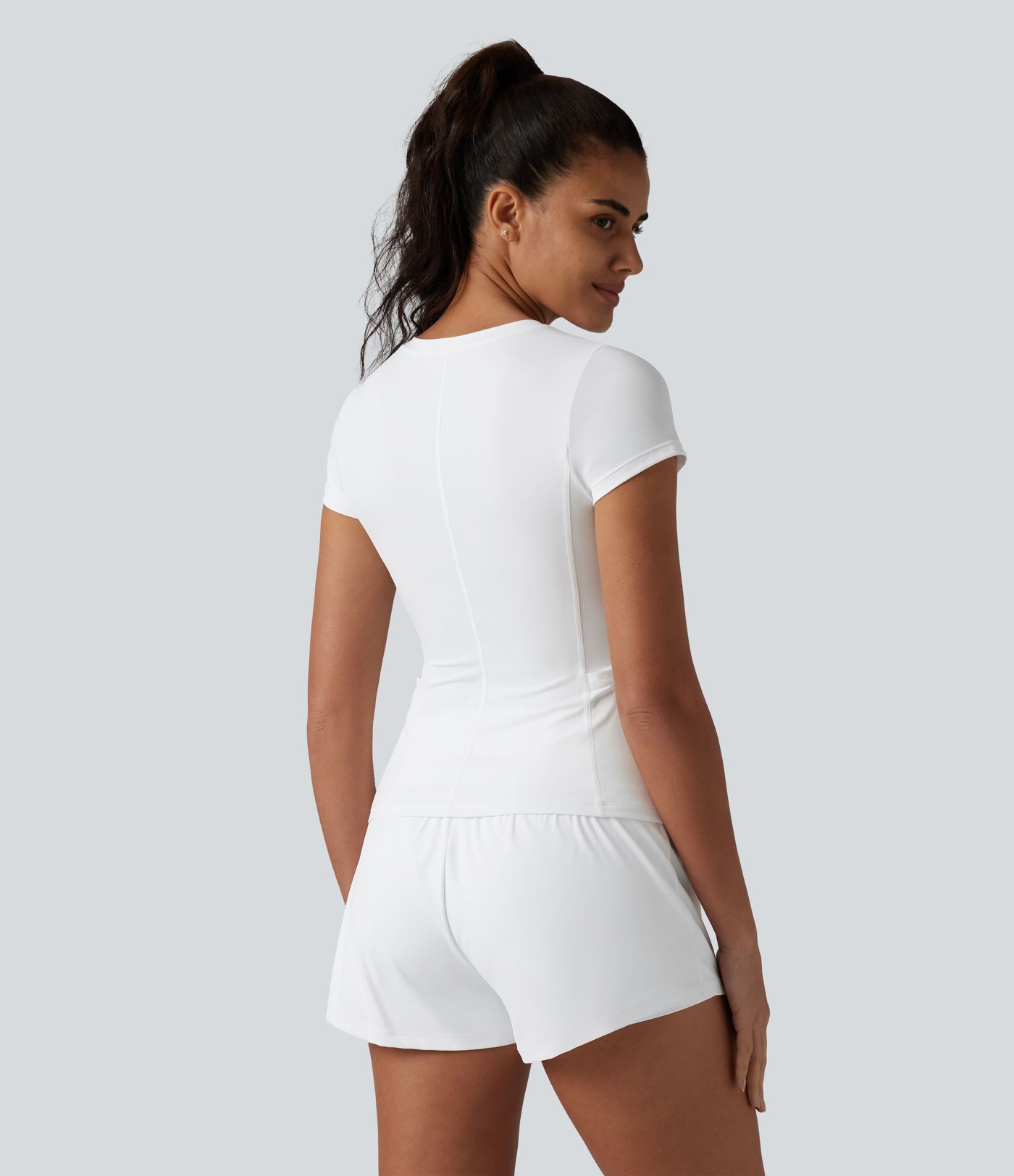 Round Neck Short Sleeve Cool Touch Running Sports Top with Pockets-UPF50+