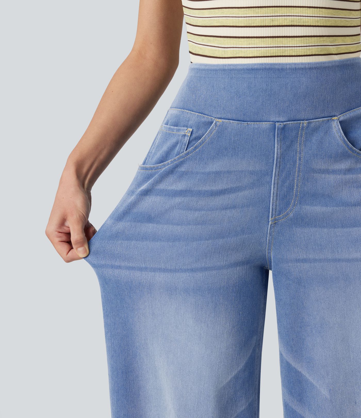 Halara Flex™ High Waisted Wide Leg Washed Casual Jeans with Pockets