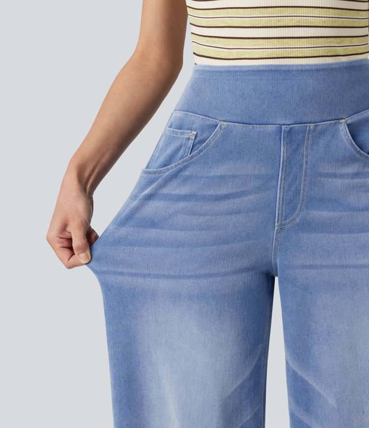Halara Flex™ High Waisted Wide Leg Washed Casual Jeans with Pockets