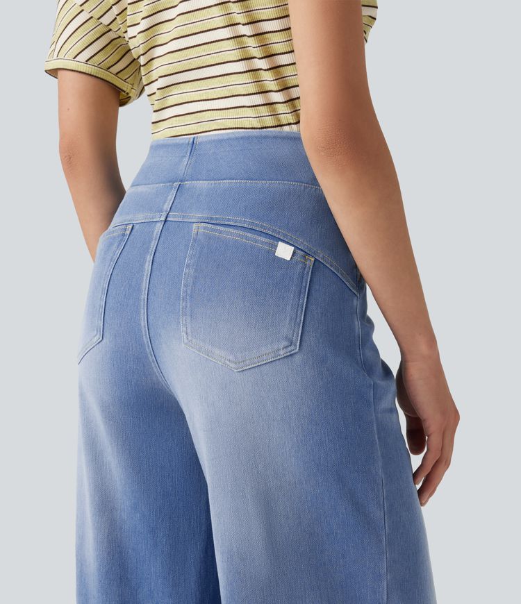 Halara Flex™ High Waisted Wide Leg Washed Casual Jeans with Pockets