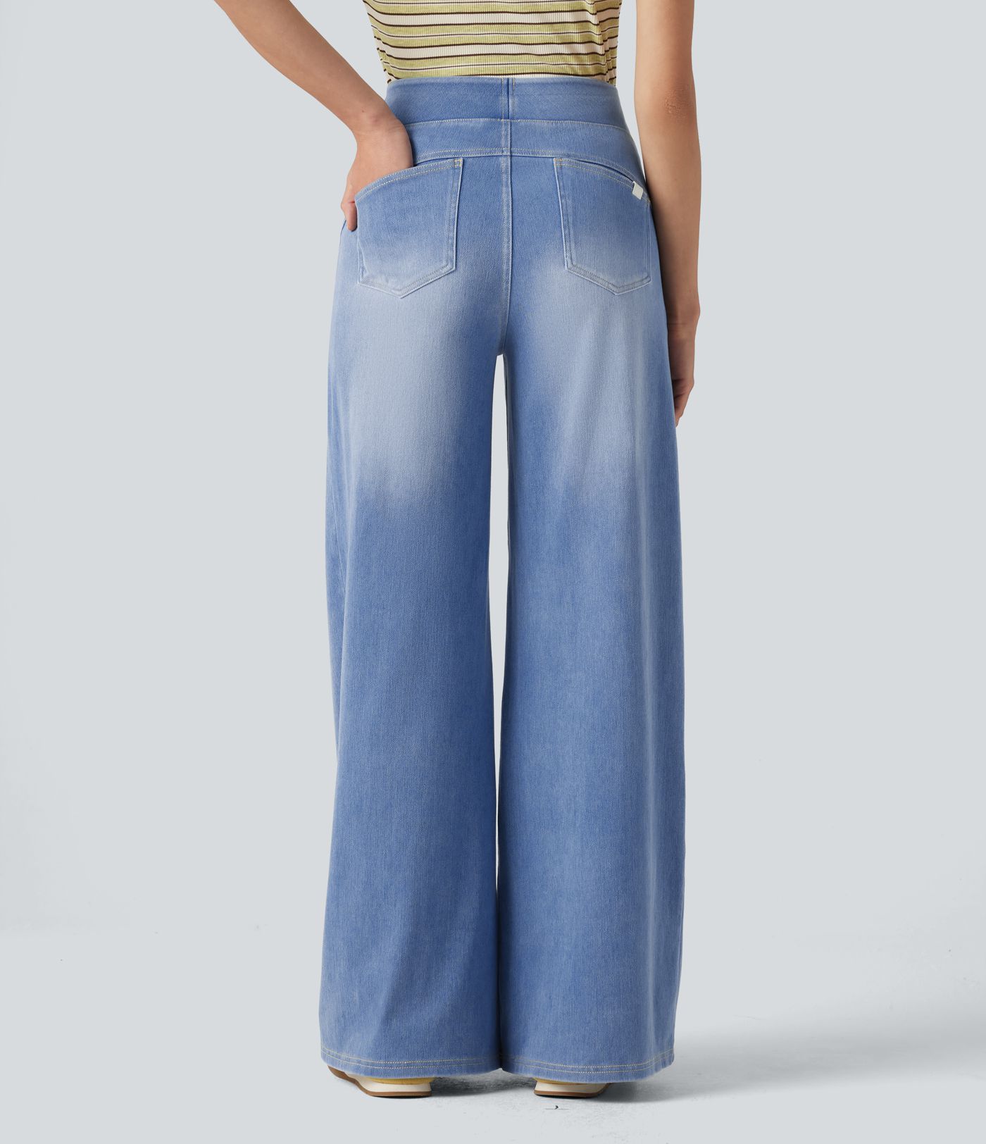 Halara Flex™ High Waisted Wide Leg Washed Casual Jeans with Pockets
