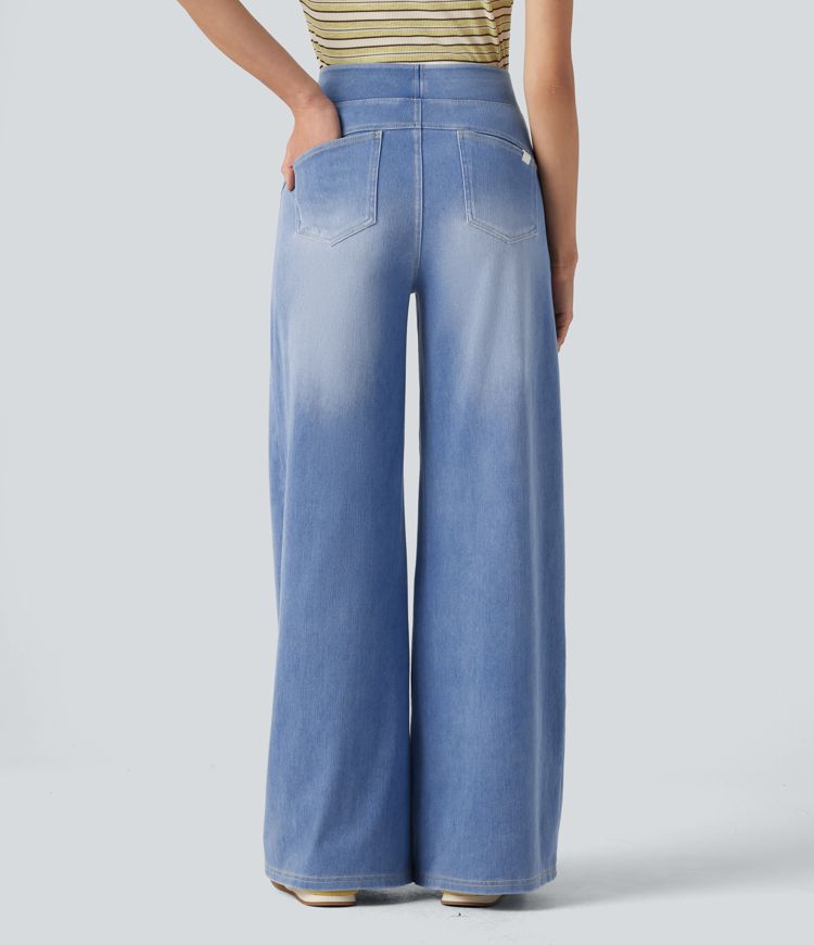 Halara Flex™ High Waisted Wide Leg Washed Casual Jeans with Pockets