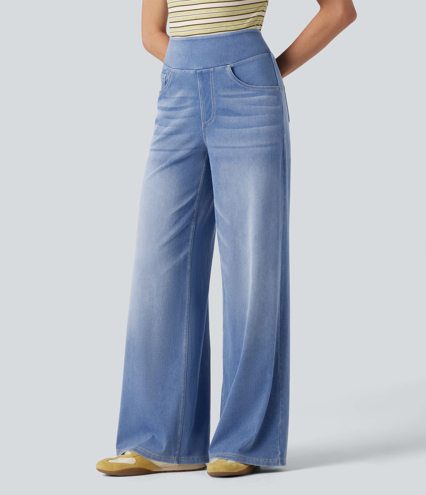 Halara Flex™ High Waisted Wide Leg Washed Casual Jeans with Pockets