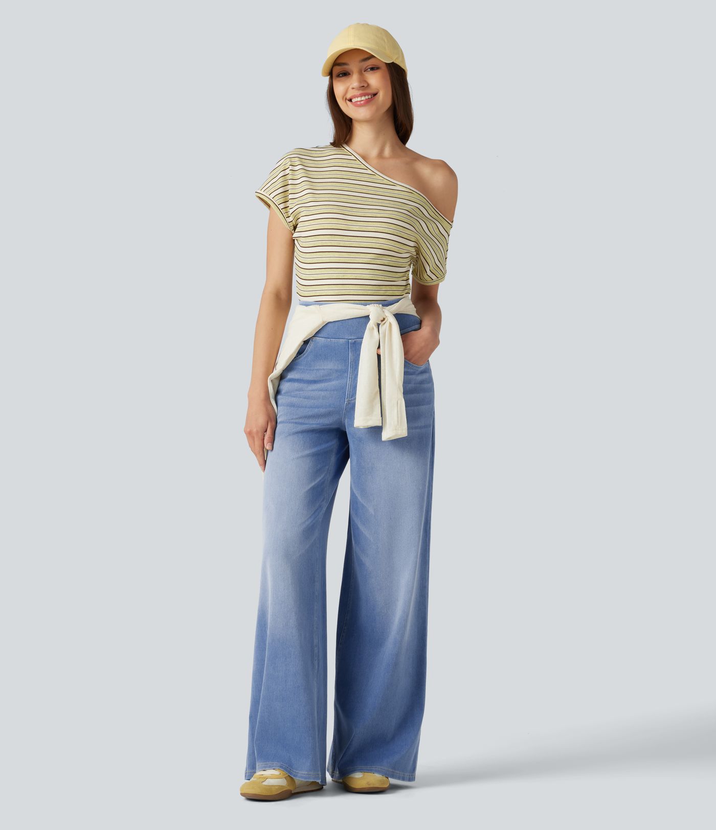 Halara Flex™ High Waisted Wide Leg Washed Casual Jeans with Pockets