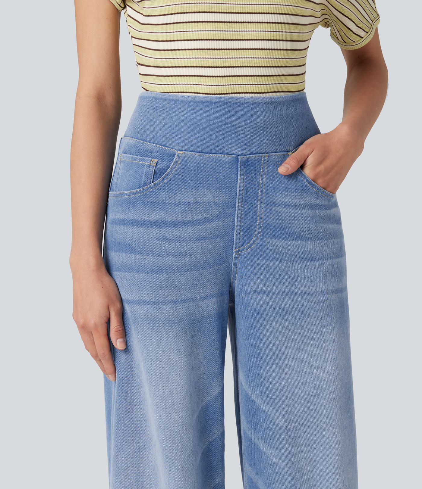 Halara Flex™ High Waisted Wide Leg Washed Casual Jeans with Pockets