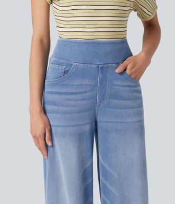 Halara Flex™ High Waisted Wide Leg Washed Casual Jeans with Pockets
