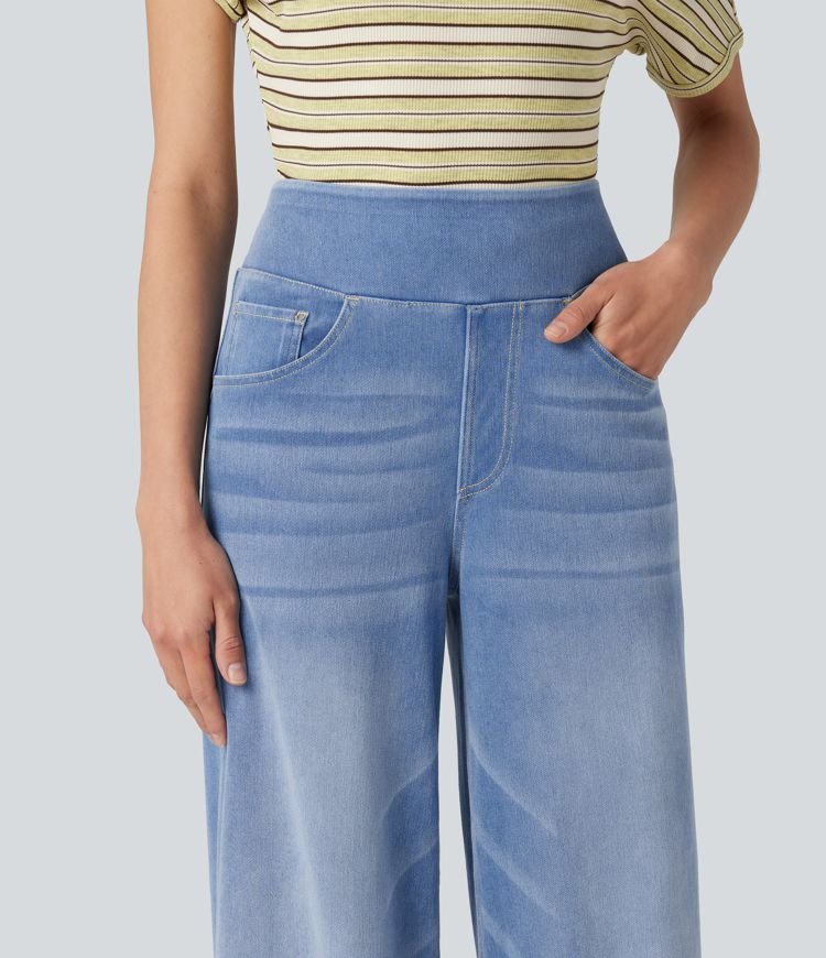 Halara Flex™ High Waisted Wide Leg Washed Casual Jeans with Pockets