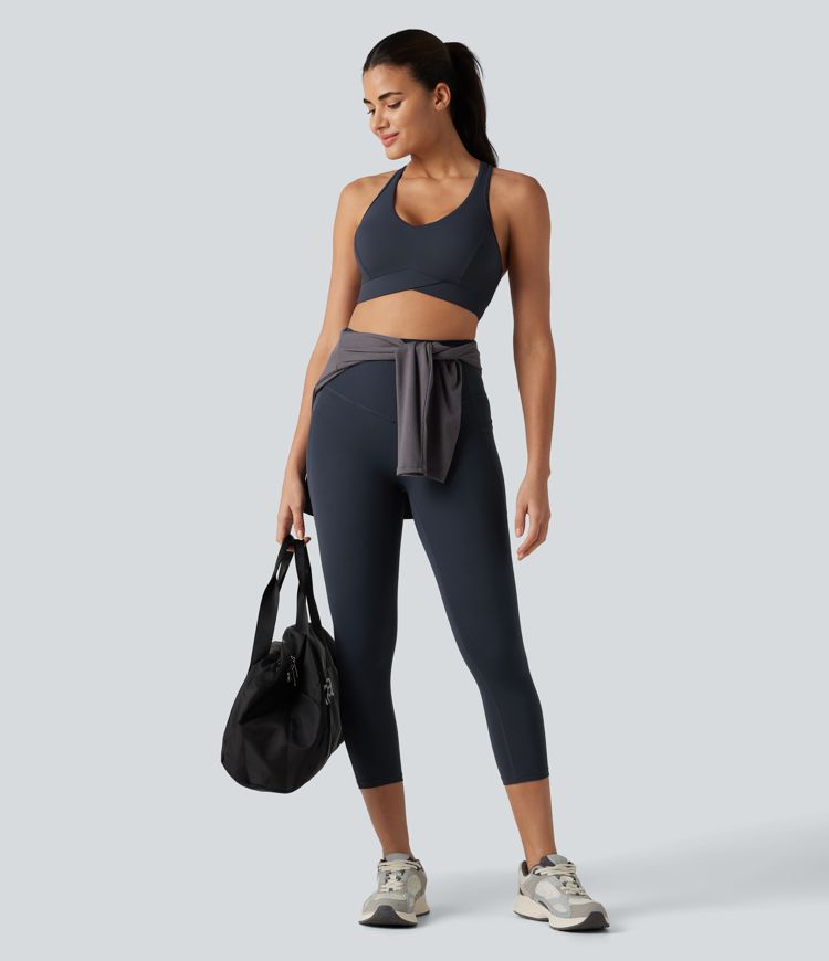 Halara UltraSculpt™ High Waisted Anti-Roll Tummy Control Shaping Yoga Capri Leggings with Pockets
