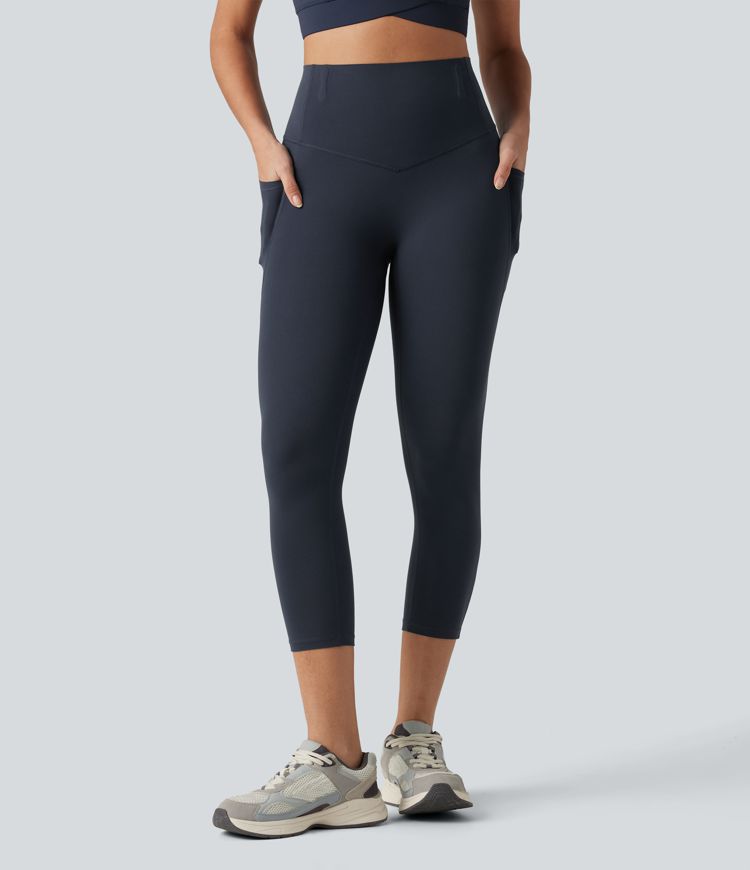 Halara UltraSculpt™ High Waisted Anti-Roll Tummy Control Shaping Yoga Capri Leggings with Pockets