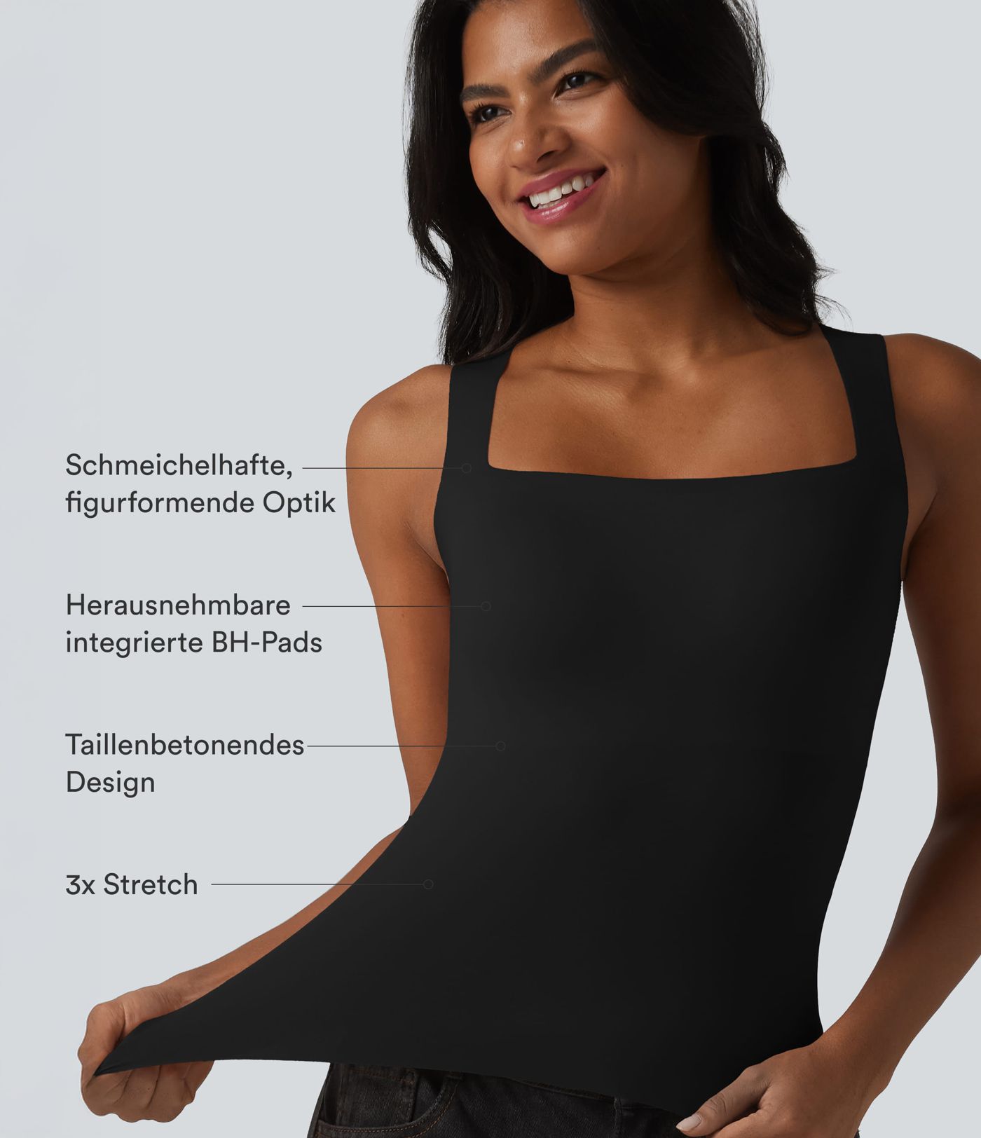 Lässiges Tanktop mit quadratischem Ausschnitt und integriertem BH - B-E Cups