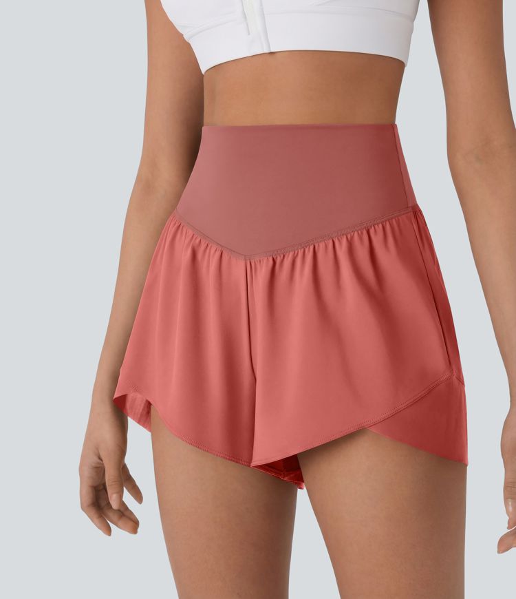 Breezeful™ High Waisted Pocket Crossover Hem Quick Dry Yoga Shorts