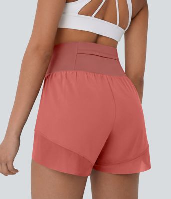 Breezeful™ High Waisted Pocket Crossover Hem Quick Dry Yoga Shorts