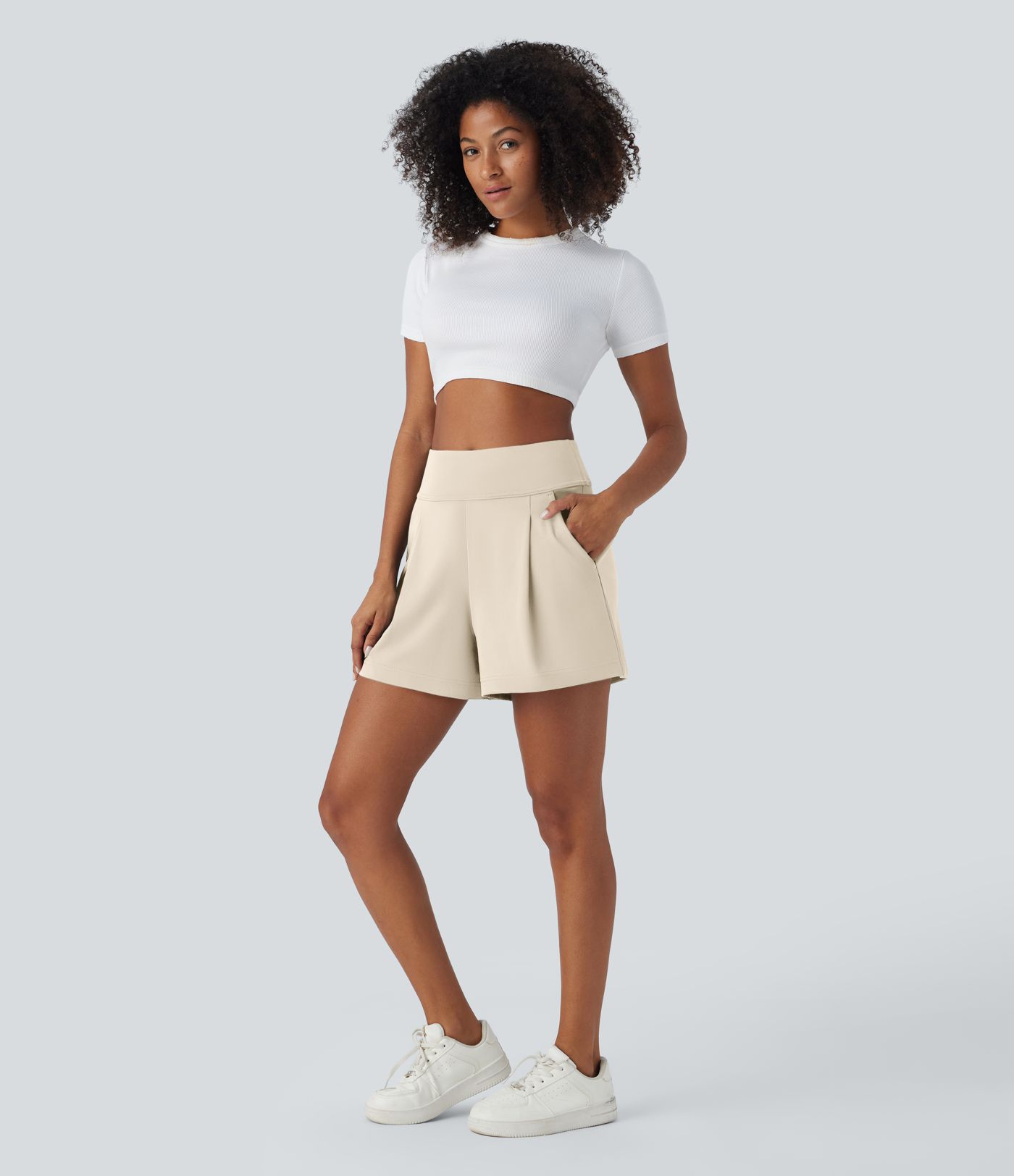 DayStretch High Waisted Work Baggy Shorts 4'' with Pockets