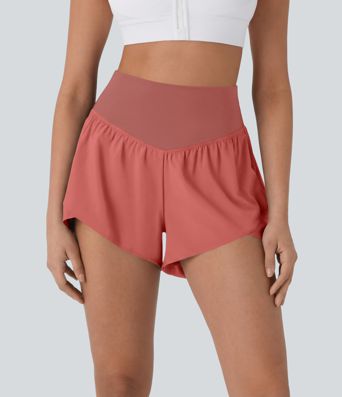 Breezeful™ High Waisted Pocket Crossover Hem Quick Dry Yoga Shorts