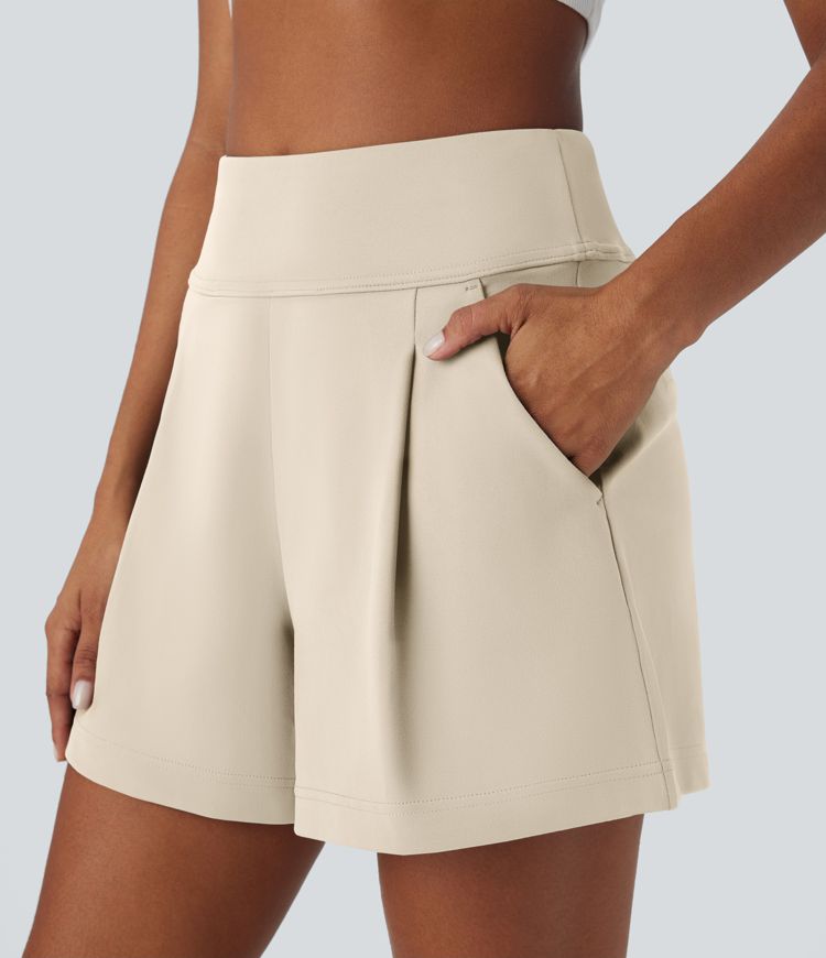 DayStretch High Waisted Work Baggy Shorts 4'' with Pockets