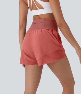 Breezeful™ High Waisted Pocket Crossover Hem Quick Dry Yoga Shorts