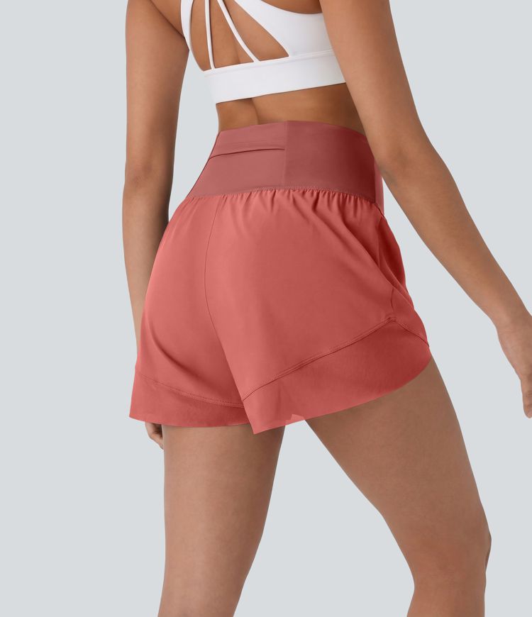 Breezeful™ High Waisted Pocket Crossover Hem Quick Dry Yoga Shorts