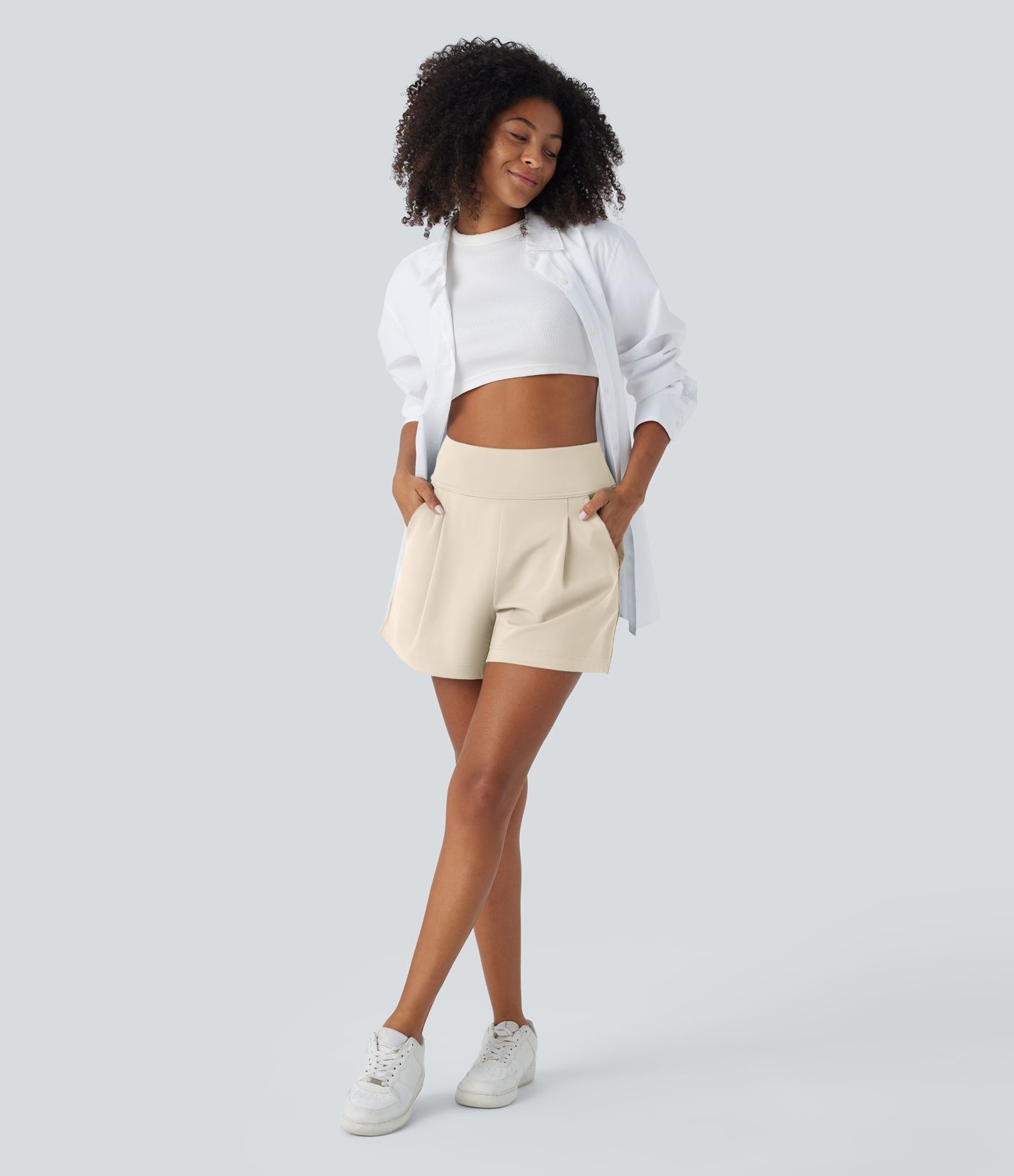 DayStretch High Waisted Work Baggy Shorts 4'' with Pockets