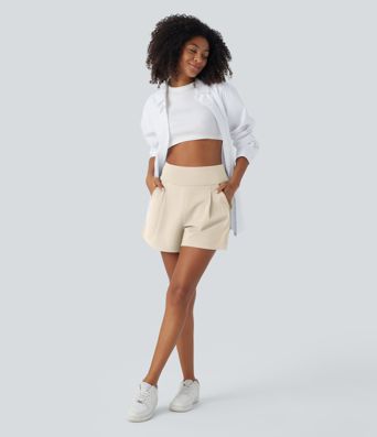 DayStretch High Waisted Work Baggy Shorts 4'' with Pockets
