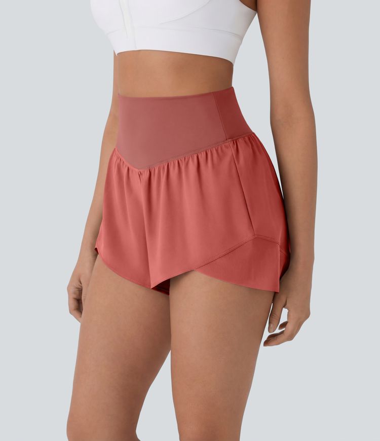 Breezeful™ High Waisted Pocket Crossover Hem Quick Dry Yoga Shorts