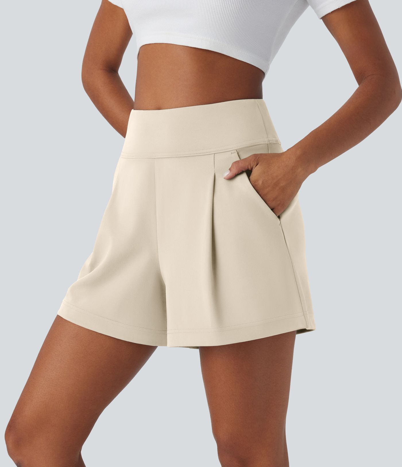 DayStretch High Waisted Work Baggy Shorts 4'' with Pockets