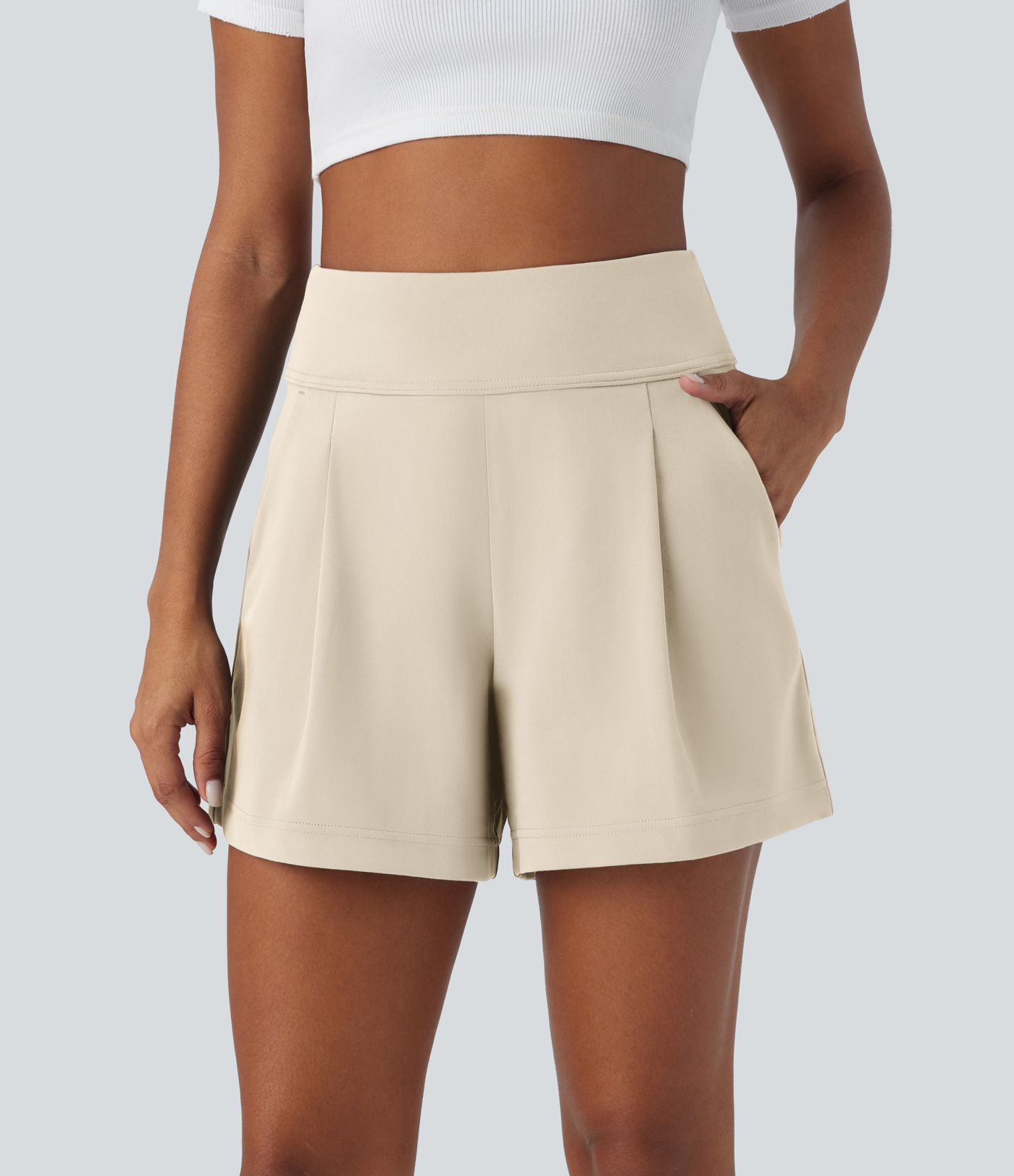 DayStretch High Waisted Work Baggy Shorts 4'' with Pockets