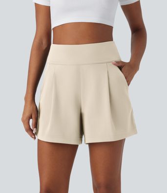DayStretch High Waisted Work Baggy Shorts 4'' with Pockets