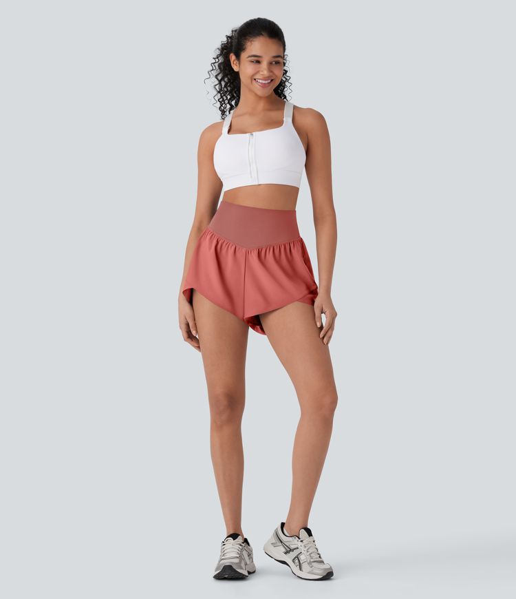 Breezeful™ High Waisted Pocket Crossover Hem Quick Dry Yoga Shorts