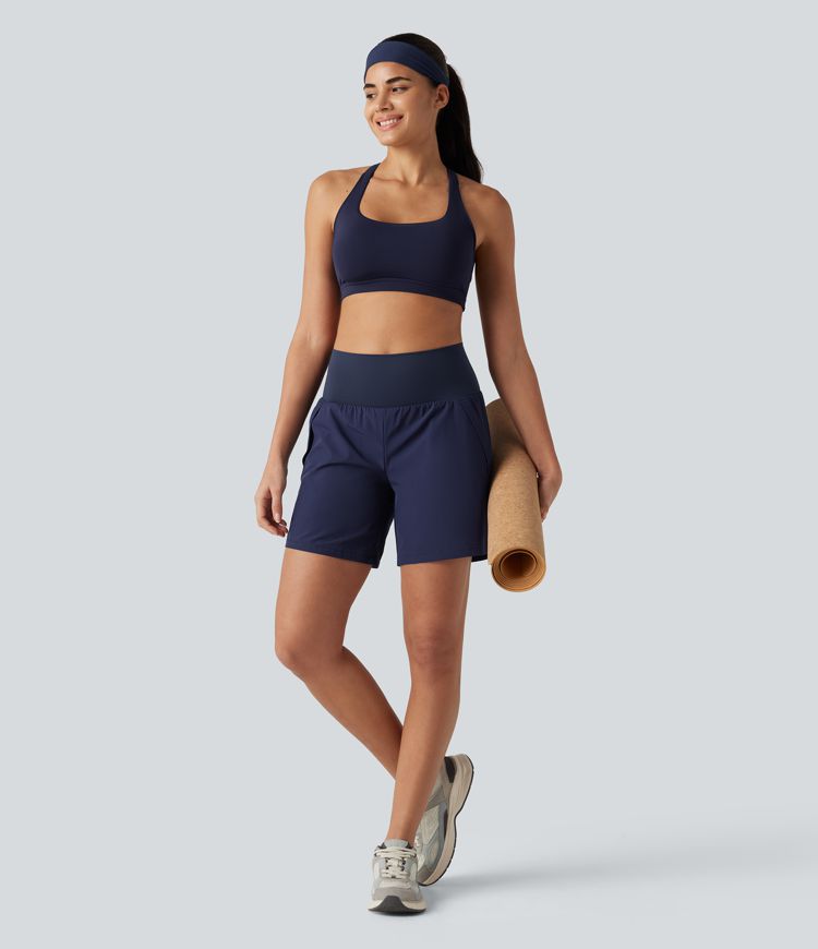 Breezeful™ - 2-in-1 Yoga-Shorts mit hohem Bund und mehreren Taschen - schnelltrocknend, 17,8 cm