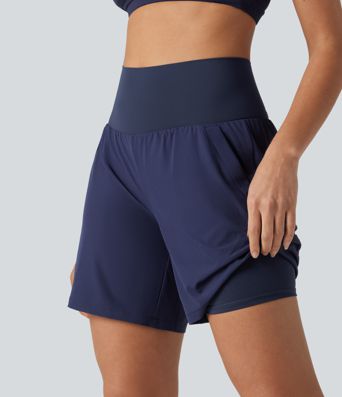 Breezeful™ - 2-in-1 Yoga-Shorts mit hohem Bund und mehreren Taschen - schnelltrocknend, 17,8 cm